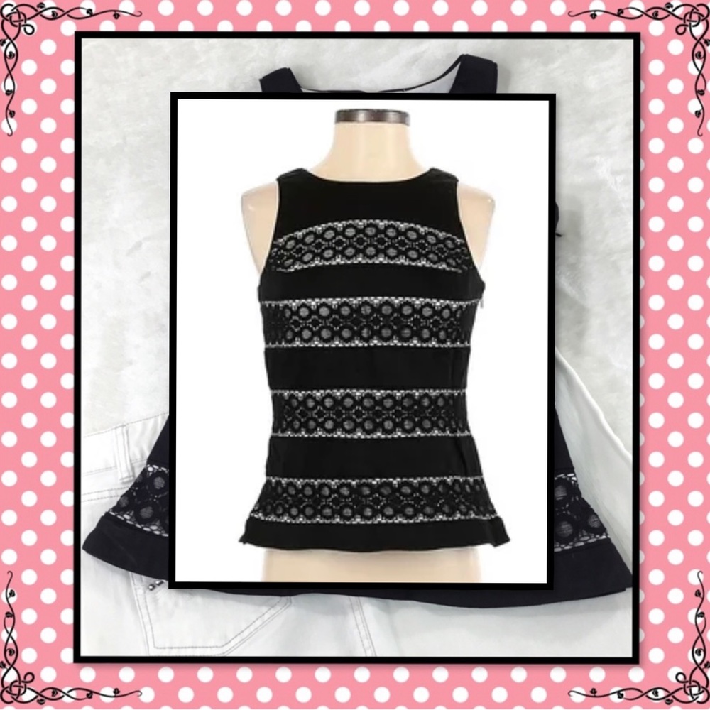 WHBM WOMENS BLACK CUTOUT SLEEVELESS 2 LAYER TOP 0